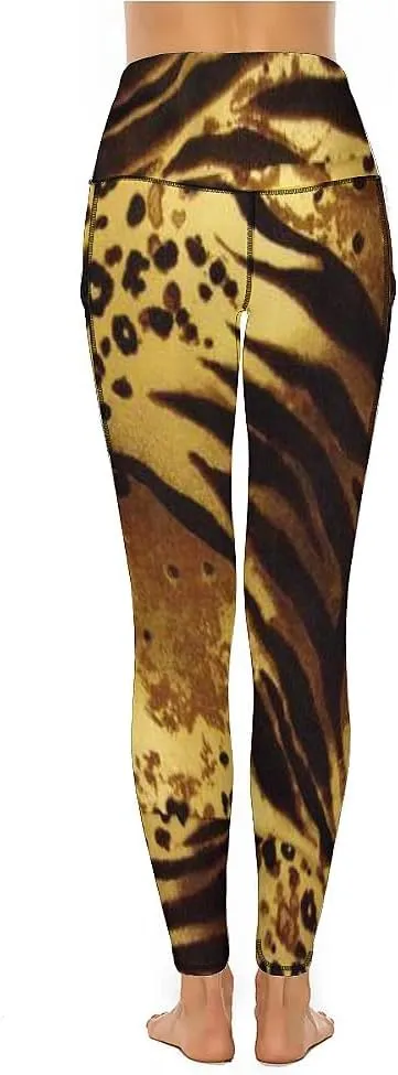 QIVICIMA Workout Leggings for Women Leopard Print High Waist Exercise Yoga Pants 4-Way Stretch Leggings with Pockets