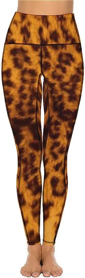 QIVICIMA Workout Leggings for Women Leopard Print High Waist Exercise Yoga Pants 4-Way Stretch Leggings with Pockets
