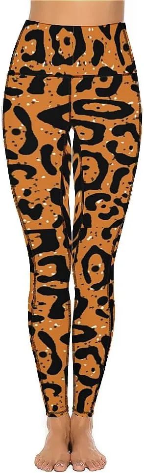 QIVICIMA Workout Leggings for Women Leopard Print High Waist Exercise Yoga Pants 4-Way Stretch Leggings with Pockets