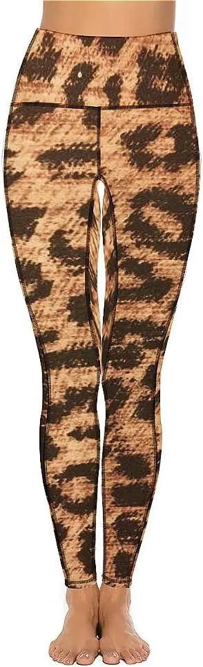 QIVICIMA Workout Leggings for Women Leopard Print High Waist Exercise Yoga Pants 4-Way Stretch Leggings with Pockets