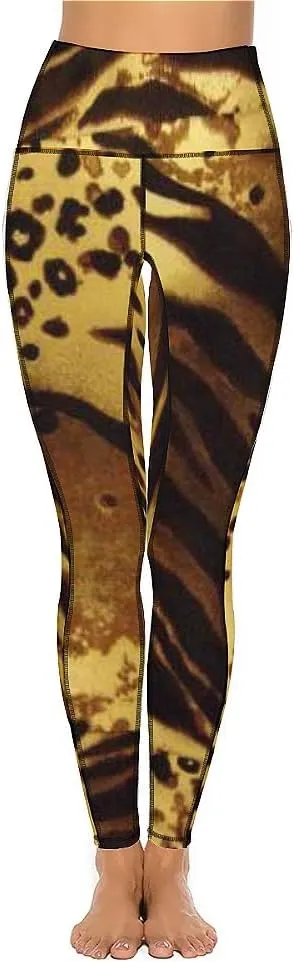 QIVICIMA Workout Leggings for Women Leopard Print High Waist Exercise Yoga Pants 4-Way Stretch Leggings with Pockets