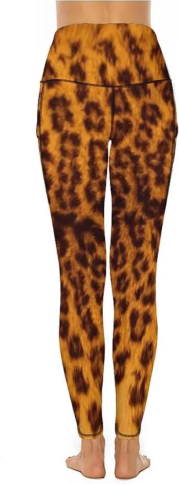 QIVICIMA Workout Leggings for Women Leopard Print High Waist Exercise Yoga Pants 4-Way Stretch Leggings with Pockets
