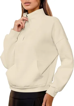 Quarter Zip Oversized Sweatshirt for Women Half Zip Cropped Pullover Fall Fleece Tops Teen Girls Y2k Clothe