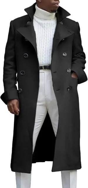 QWENTMTNTY Wool Pea Coats for Men Winter Slim Fit Casual Single Breasted Trench Coat Mid-Length Thermal Business Peacoat