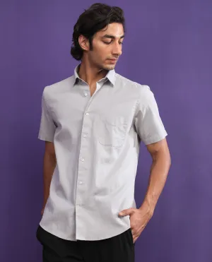 Rare Rabbit Men's Darwin Grey Cotton Fabric Half Sleeves Solid Shirt