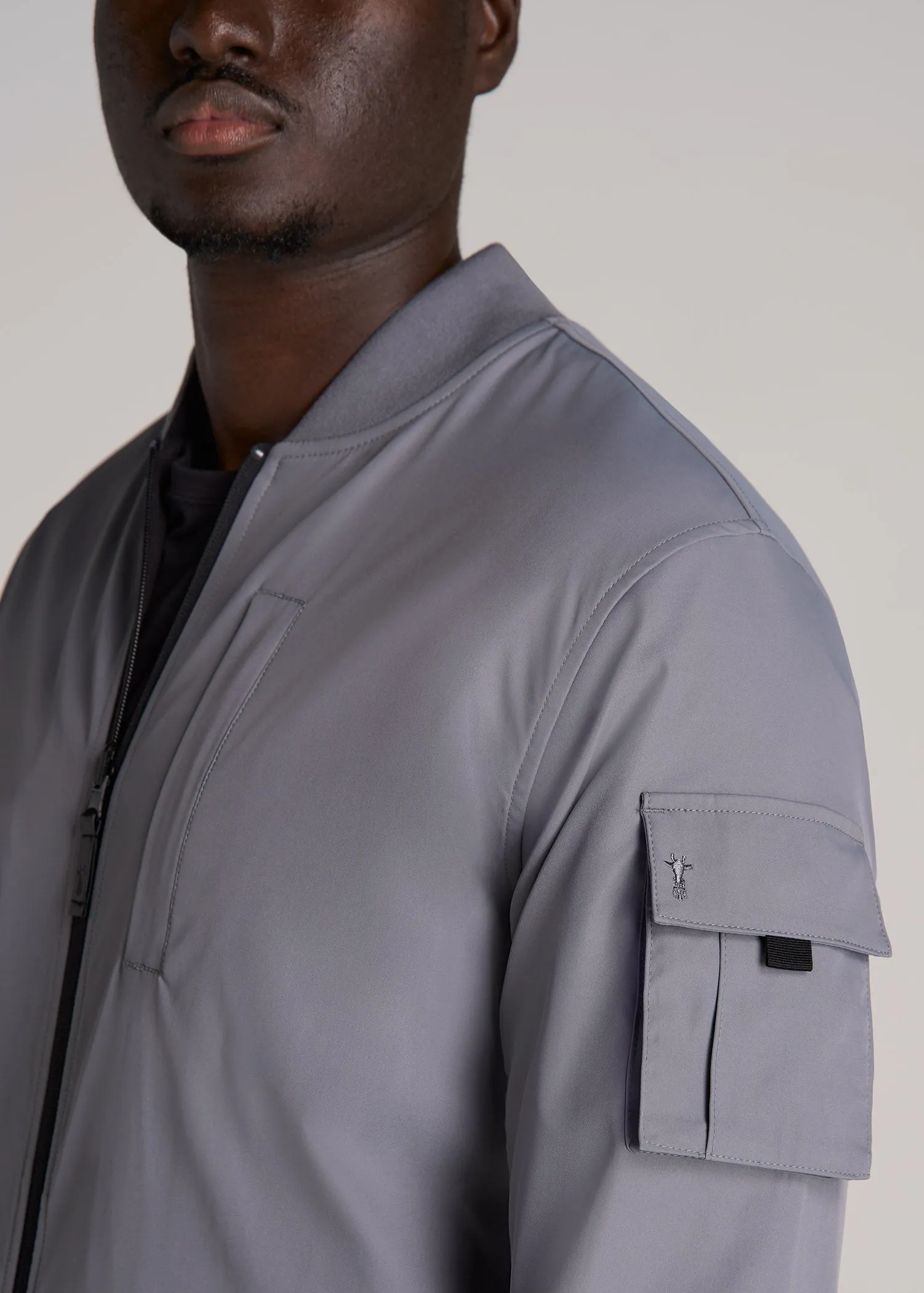 Reversible Men's Tall Bomber Jacket in Fossil Grey and Black