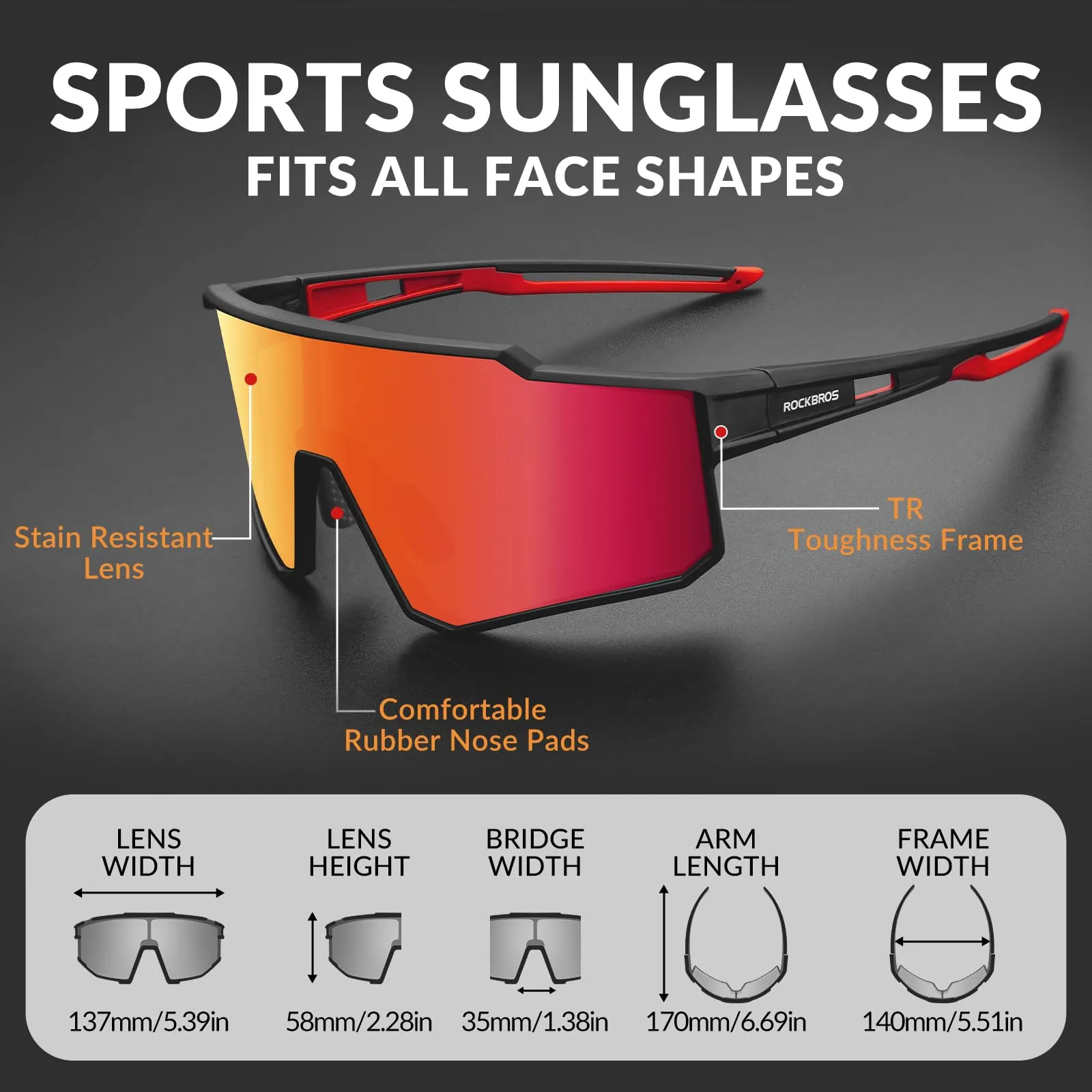 ROCKBROS Sports Sunglasses UV400 Protection Cycling Glasses with TR90 Frame