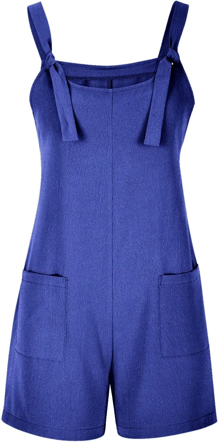Rompers for Women Summer Short Jumpsuits Overalls Dressy Casual Sleeveless Boho Suspenders Jumpsuit with Pocket