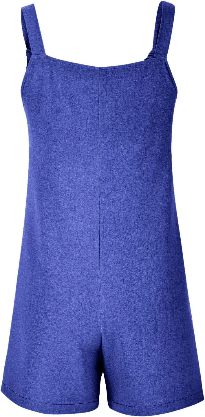 Rompers for Women Summer Short Jumpsuits Overalls Dressy Casual Sleeveless Boho Suspenders Jumpsuit with Pocket