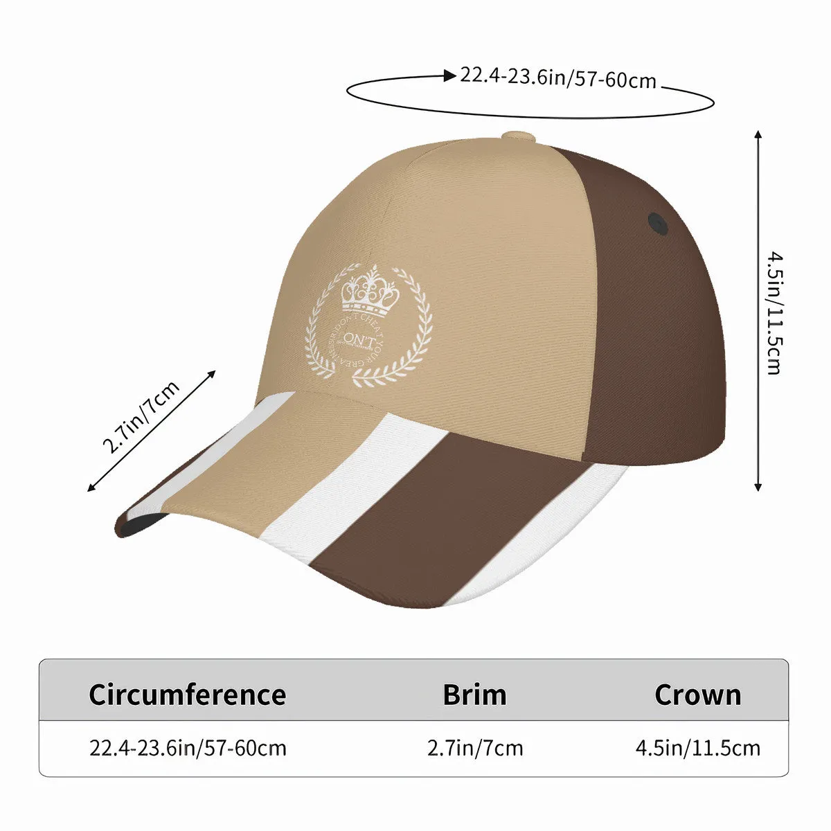 Royalty 24 White Logo, Tan Stripes & White  Curved Brim Baseball Cap (AOP)