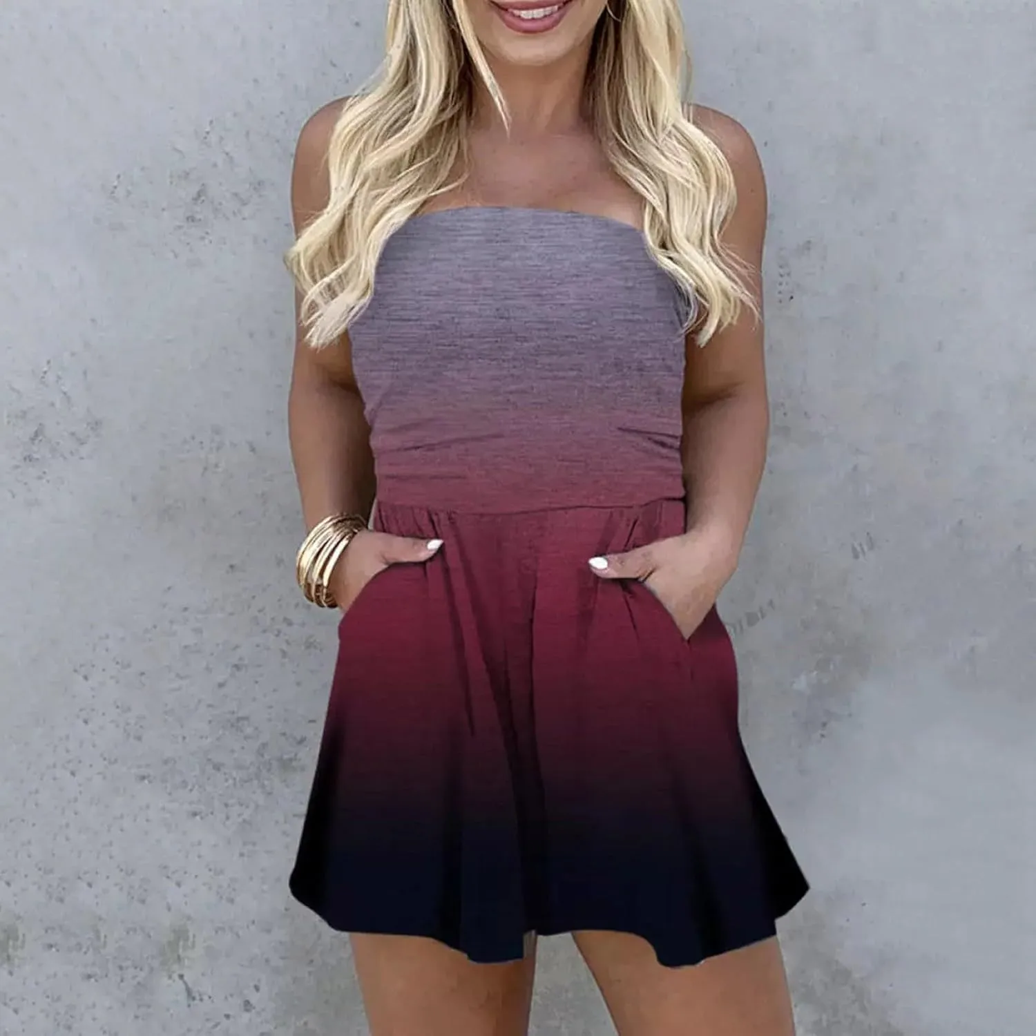 Rvidbe Rompers for Women 2025 Summer Casual 1-Piece Strapless Tube Top Sleeveless Skort Short Floral Vacation Beach Jumpsuit