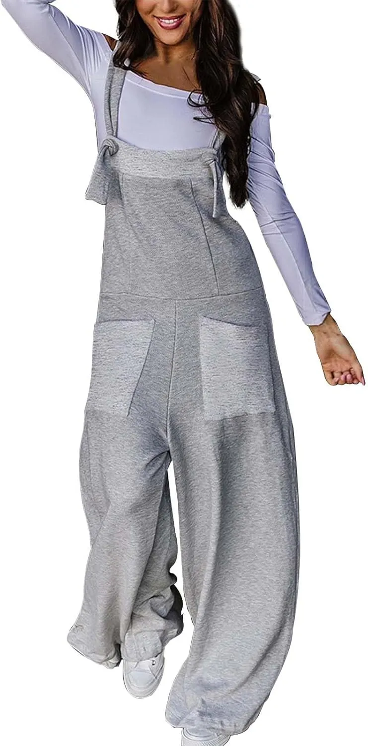 Rvidbe Women Sleeveless Cotton Linen Bib Overalls Summer Casual Loose Fit Wide Leg Stretchy Jumpsuits Romper with Pockets