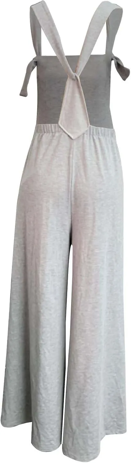 Rvidbe Women Sleeveless Cotton Linen Bib Overalls Summer Casual Loose Fit Wide Leg Stretchy Jumpsuits Romper with Pockets