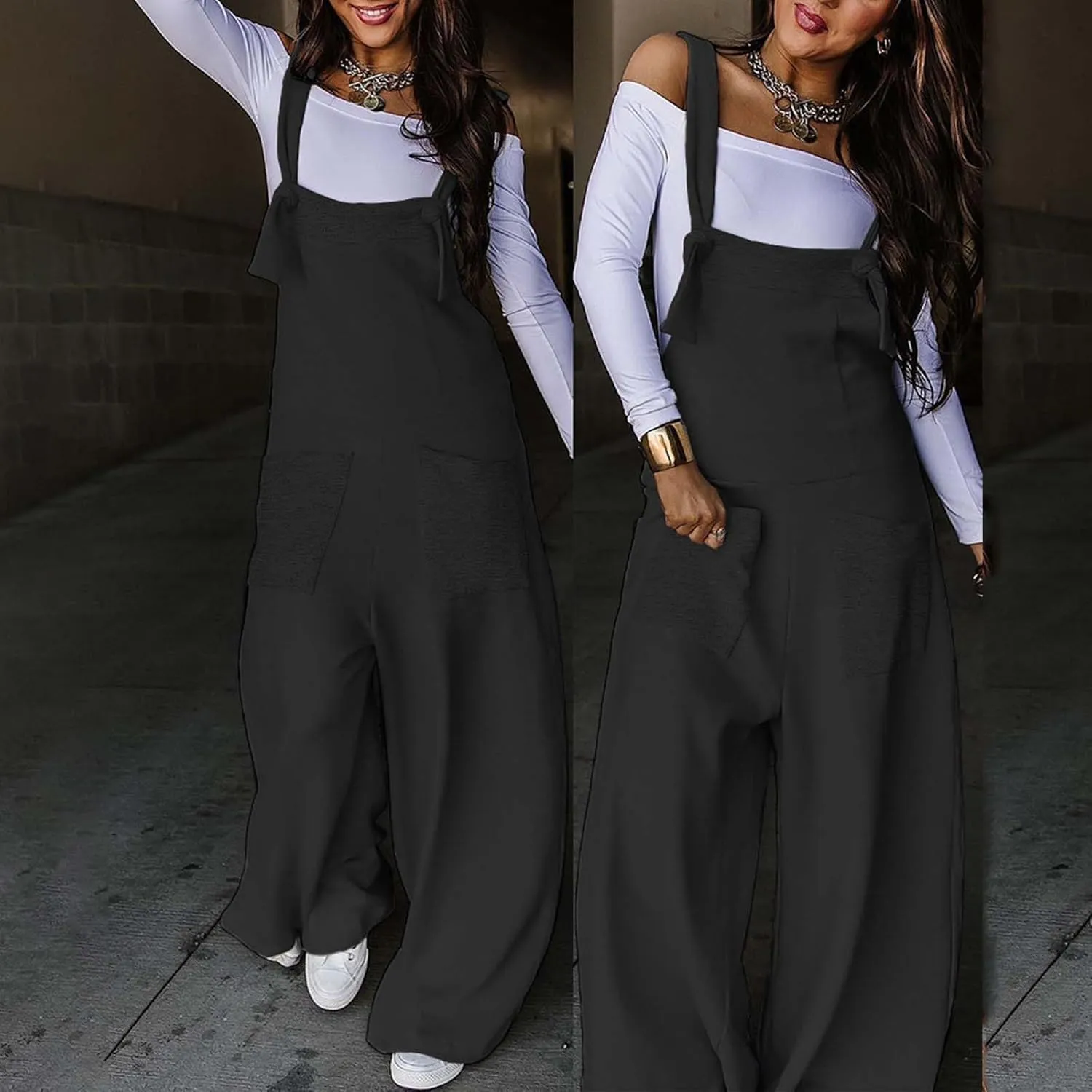Rvidbe Women Sleeveless Cotton Linen Bib Overalls Summer Casual Loose Fit Wide Leg Stretchy Jumpsuits Romper with Pockets