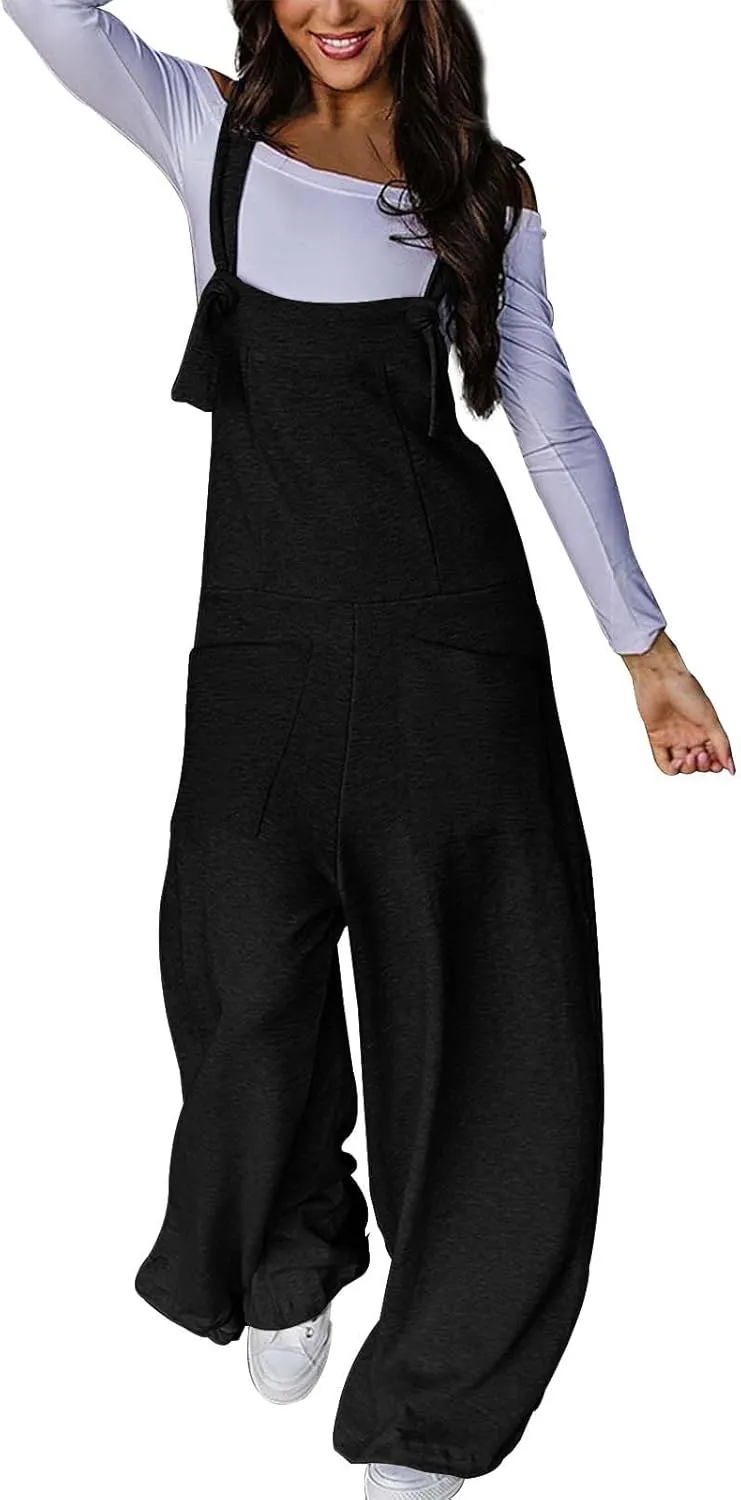 Rvidbe Women Sleeveless Cotton Linen Bib Overalls Summer Casual Loose Fit Wide Leg Stretchy Jumpsuits Romper with Pockets
