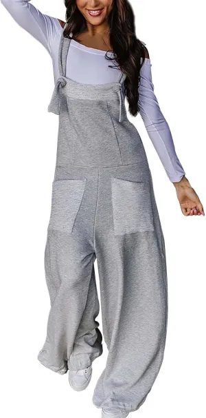 Rvidbe Women Sleeveless Cotton Linen Bib Overalls Summer Casual Loose Fit Wide Leg Stretchy Jumpsuits Romper with Pockets