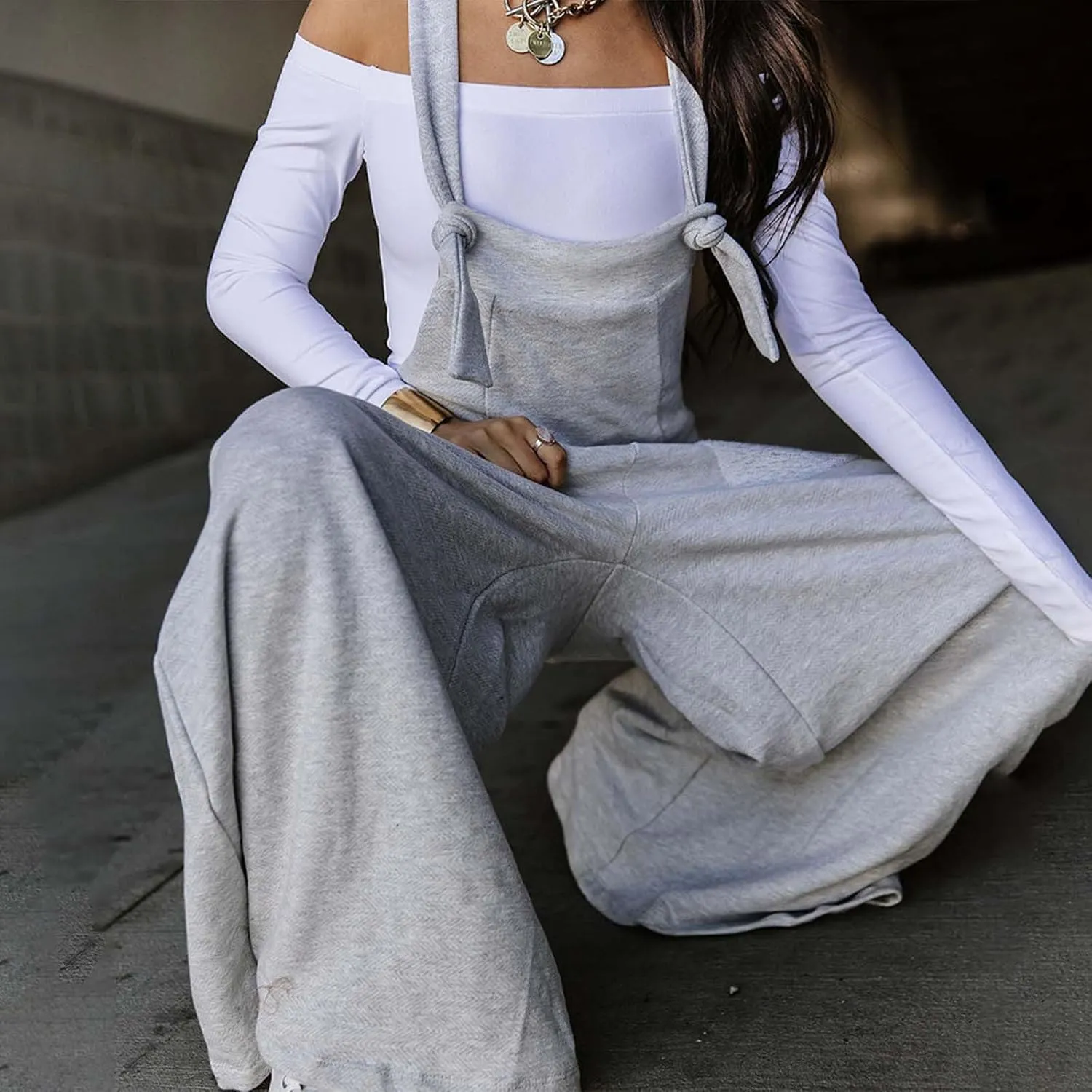 Rvidbe Women Sleeveless Cotton Linen Bib Overalls Summer Casual Loose Fit Wide Leg Stretchy Jumpsuits Romper with Pockets