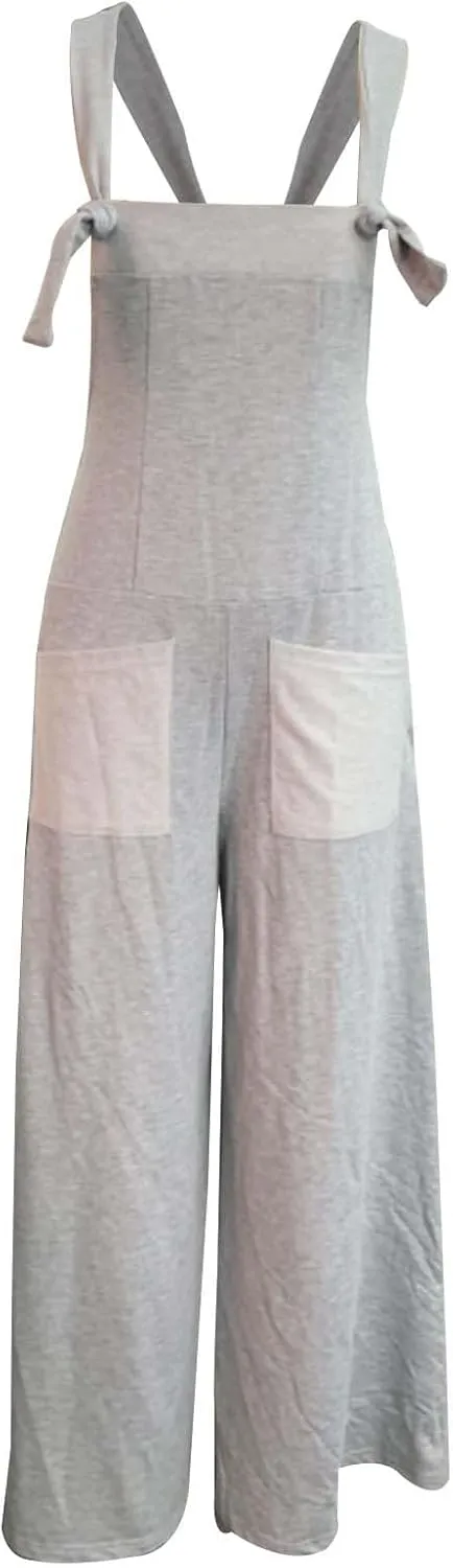 Rvidbe Women Sleeveless Cotton Linen Bib Overalls Summer Casual Loose Fit Wide Leg Stretchy Jumpsuits Romper with Pockets
