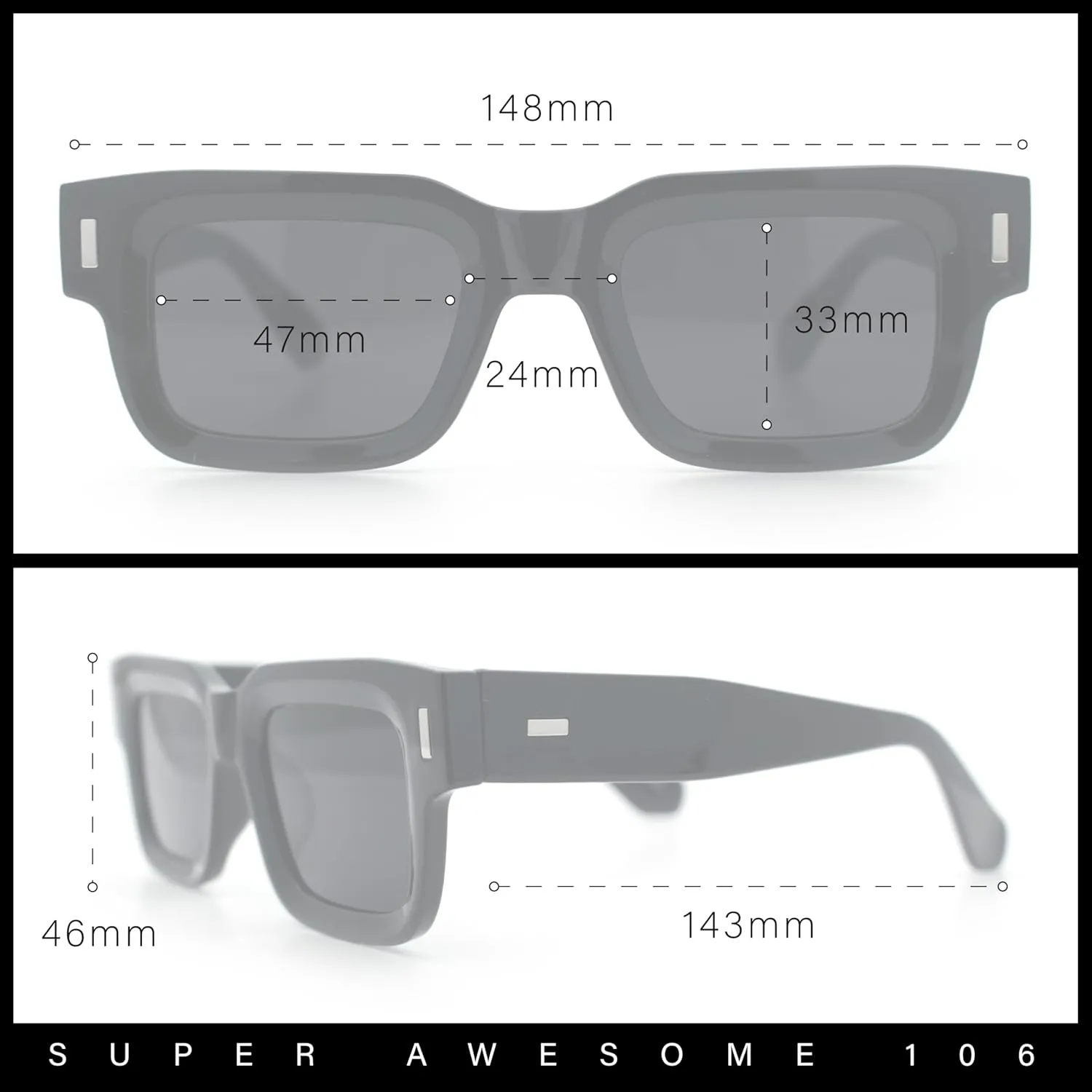 SA106 Hipster Thick Plastic Horn Rim Rectangle Gentleman Fashion Sunglasses