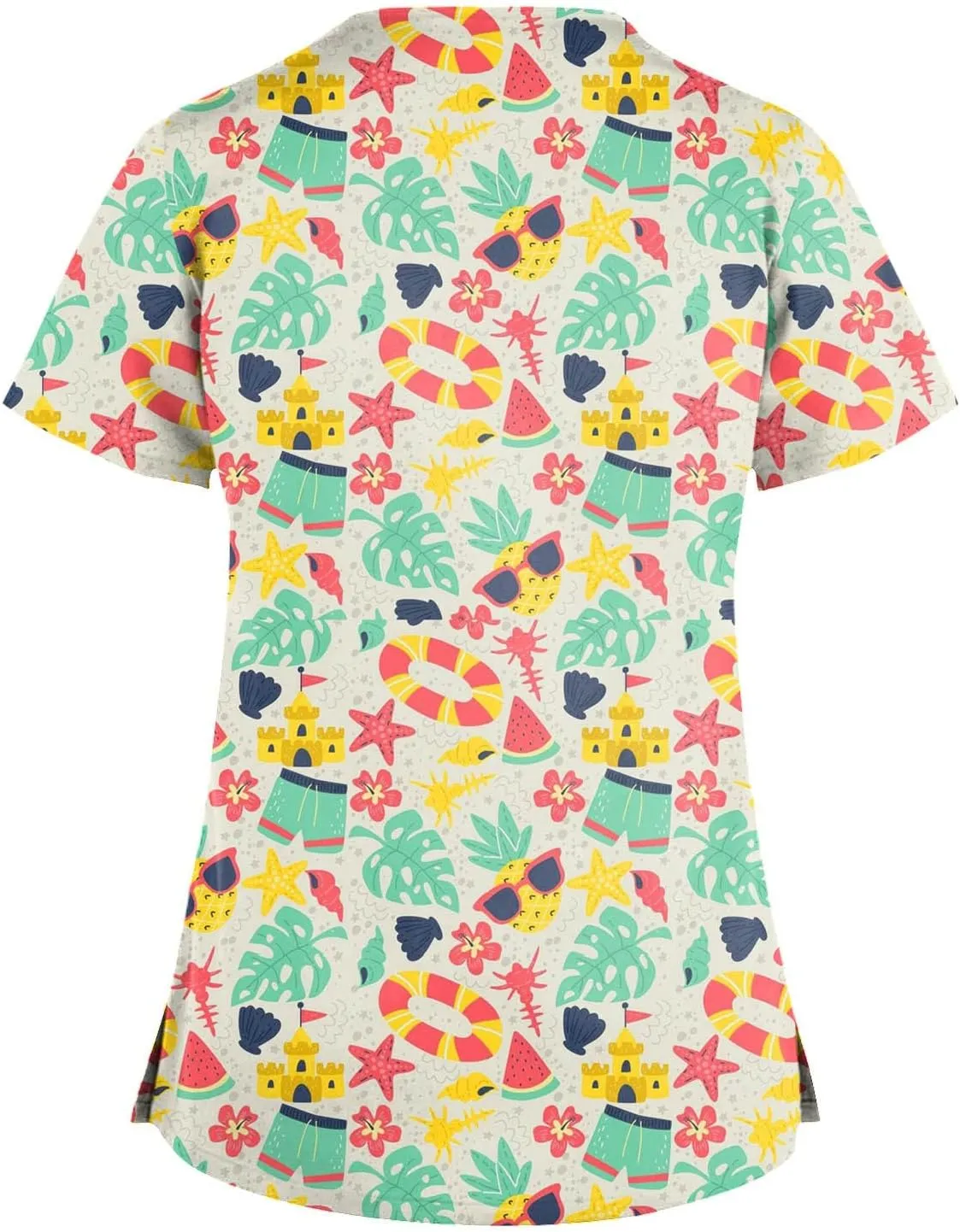 Scrub Tops Women Print Short Sleeve Working T-Shirts Criss Cross V Neck Fashion Nurse Uniforms Cute Care T Shirts