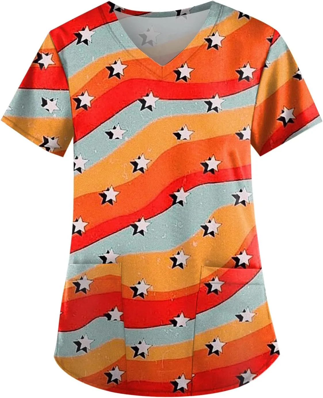 Scrubs for Women Printed V Neck Working T-Shirts Short Sleeve Dressy Care Workwear Summer Plus Size T Shirts