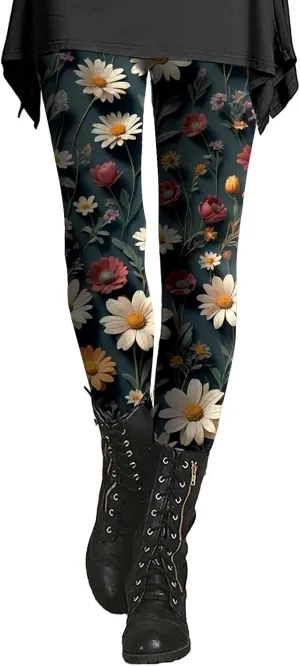 Sheer Print Capri Leggings for Women Women's Printed Yoga Pants with 2 Pockets Christmas Legging Womens