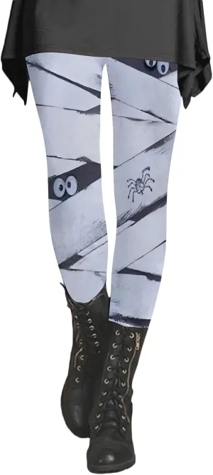 Sheer Print Capri Leggings for Women Women's Printed Yoga Pants with 2 Pockets Christmas Legging Womens