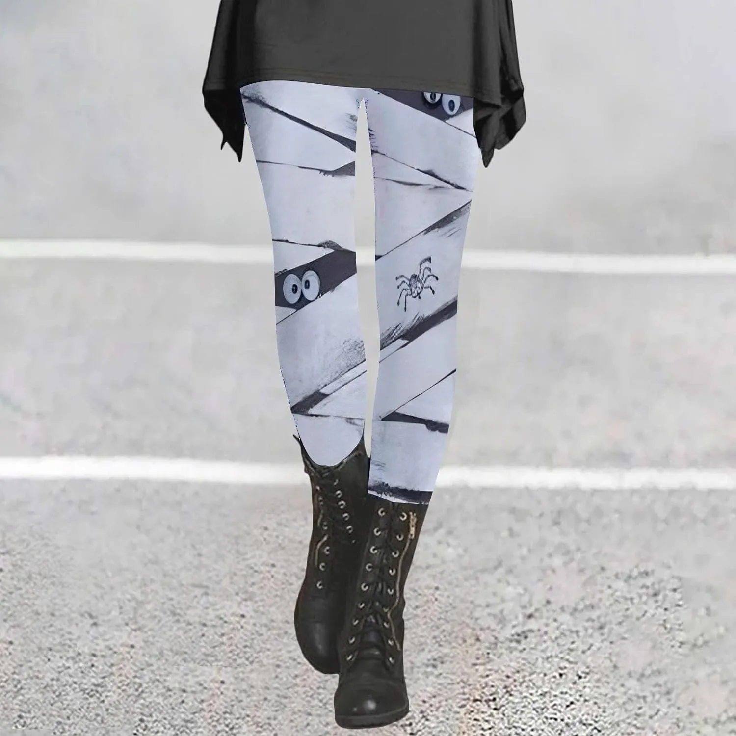 Sheer Print Capri Leggings for Women Women's Printed Yoga Pants with 2 Pockets Christmas Legging Womens