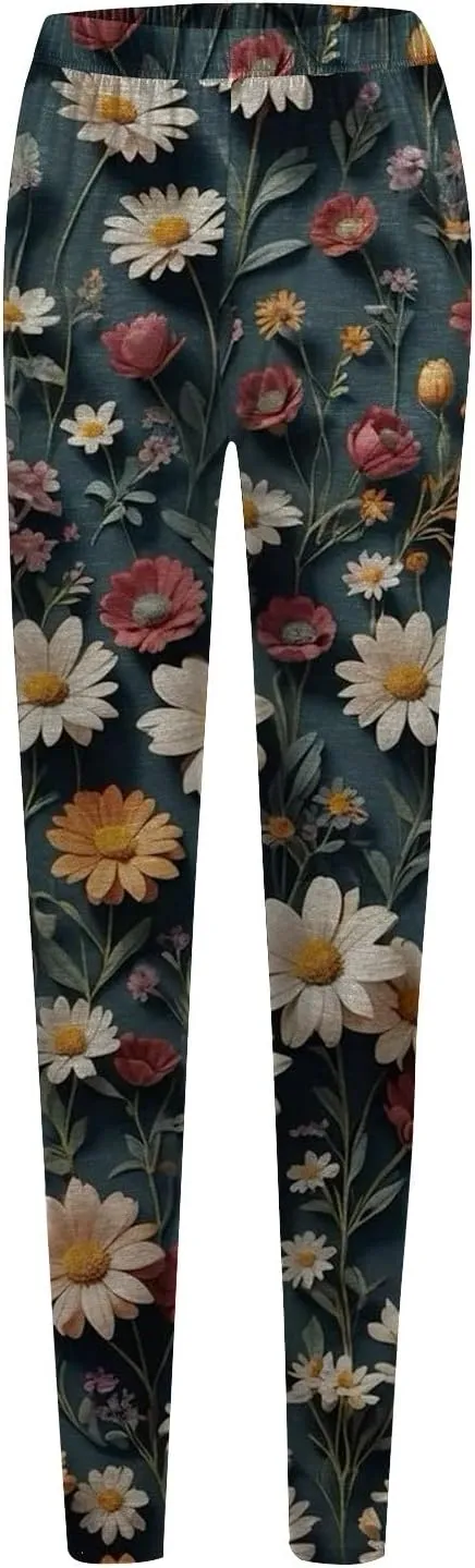 Sheer Print Capri Leggings for Women Women's Printed Yoga Pants with 2 Pockets Christmas Legging Womens