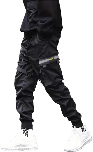 SOLY HUX Men's Drawstring Techwear Jogger Pants Streetwear Cargo Trousers with Pocket