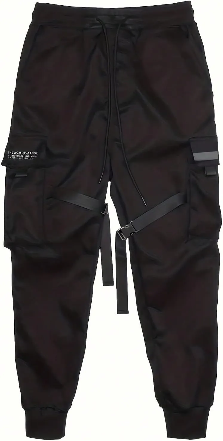 SOLY HUX Men's Drawstring Techwear Jogger Pants Streetwear Cargo Trousers with Pocket