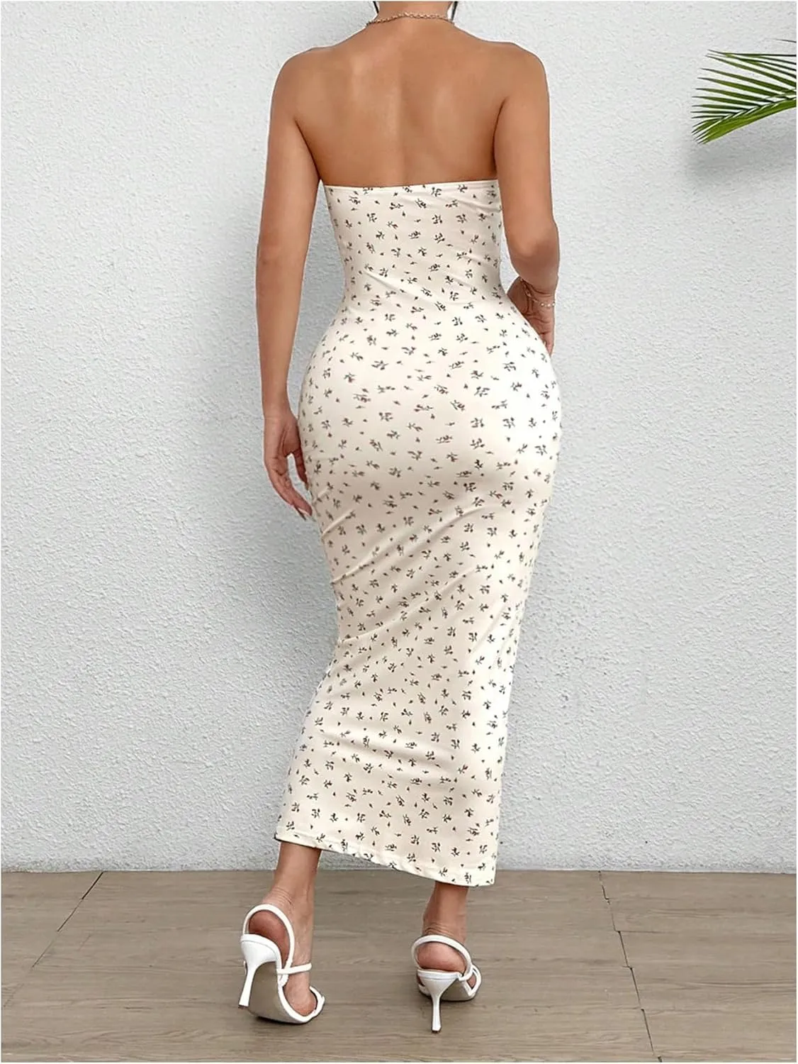 SOLY HUX Women's Disty Floral Print Bodycon Tube Dress Strapless Long Pencil Dresses