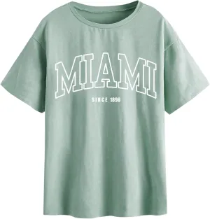 SOLY HUX Women's Graphic Oversized Tees Letter Print Summer Tops Vintage Half Sleeve Loose Casual T Shirts