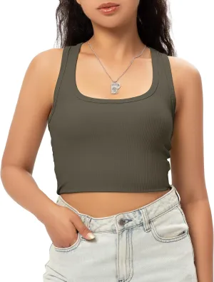 Sports Crop Tank Tops for Women Cropped Workout Tops Racerback Running Yoga Tanks Cotton Sleeveless Gym Shirts