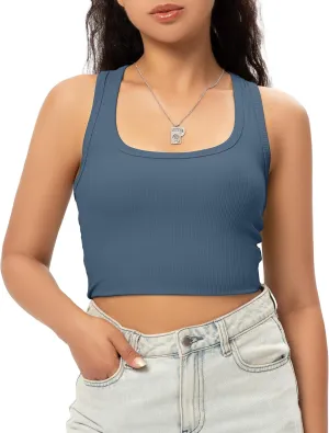 Sports Crop Tank Tops for Women Cropped Workout Tops Racerback Running Yoga Tanks Cotton Sleeveless Gym Shirts