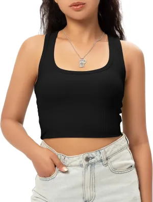 Sports Crop Tank Tops for Women Cropped Workout Tops Racerback Running Yoga Tanks Cotton Sleeveless Gym Shirts
