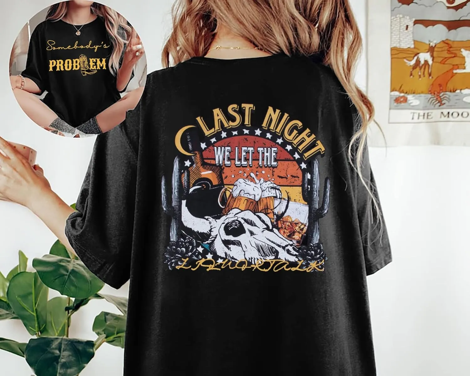 Steer Skull Western Shirts for Women Nashville Outfits for Women Oversized Tees Country Music Tshirt