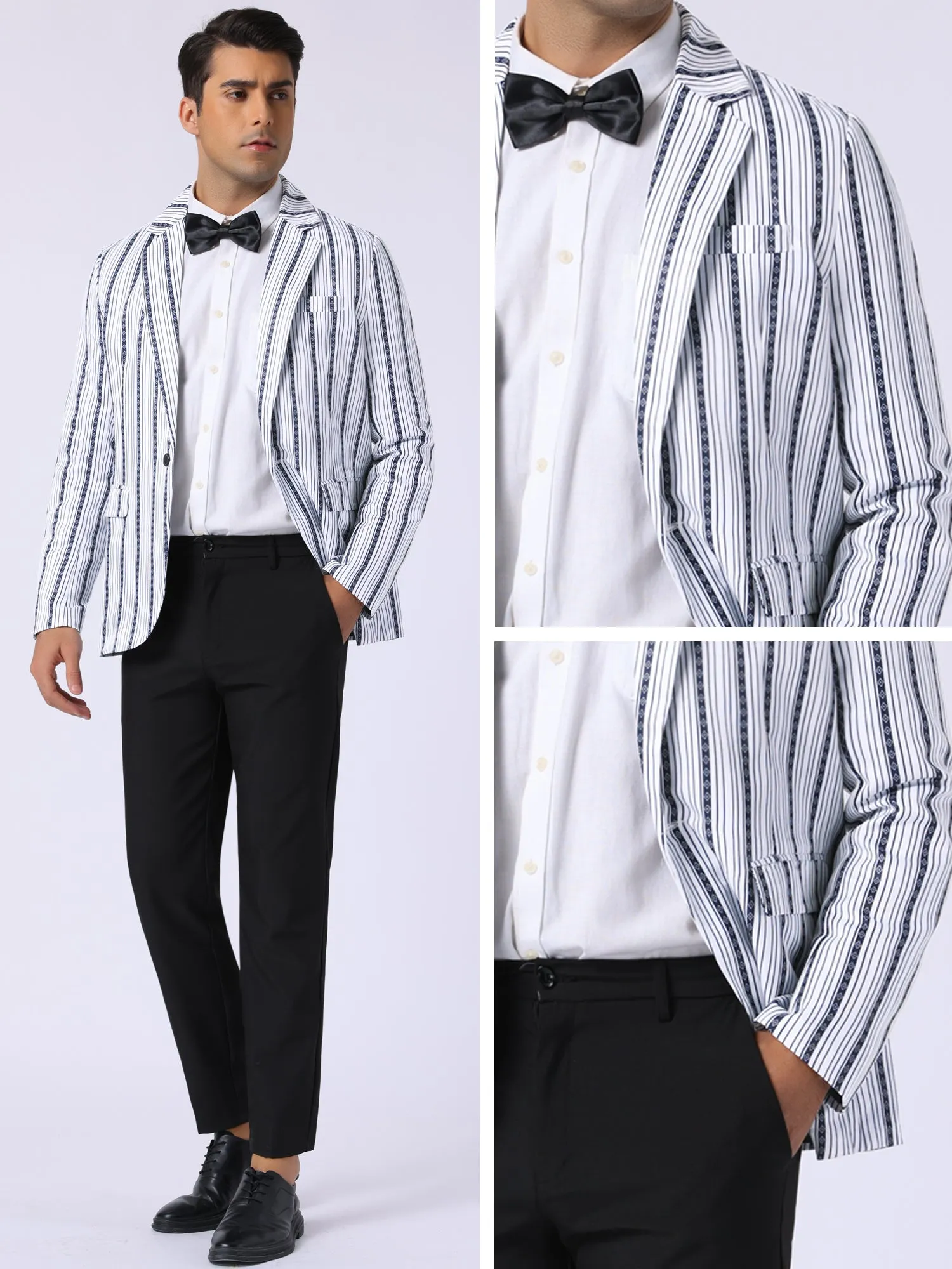Striped Blazer for Men's Single Breasted Contrast Color Business Sports Coat