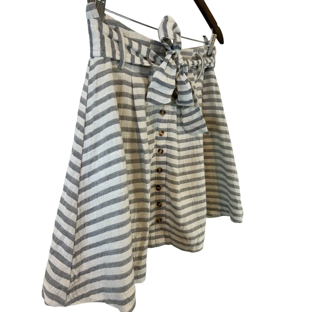Striped Button-Front Skirt with Tie Waist