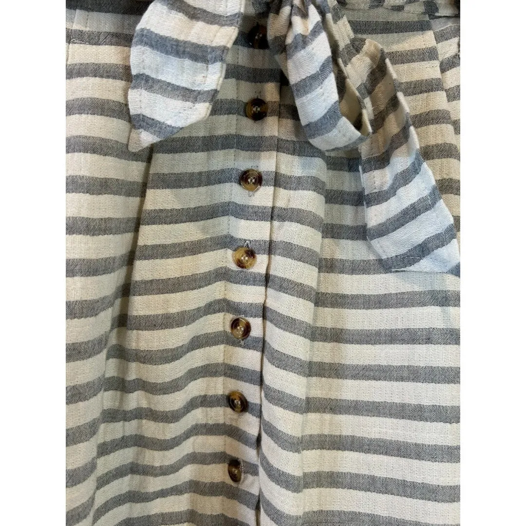 Striped Button-Front Skirt with Tie Waist