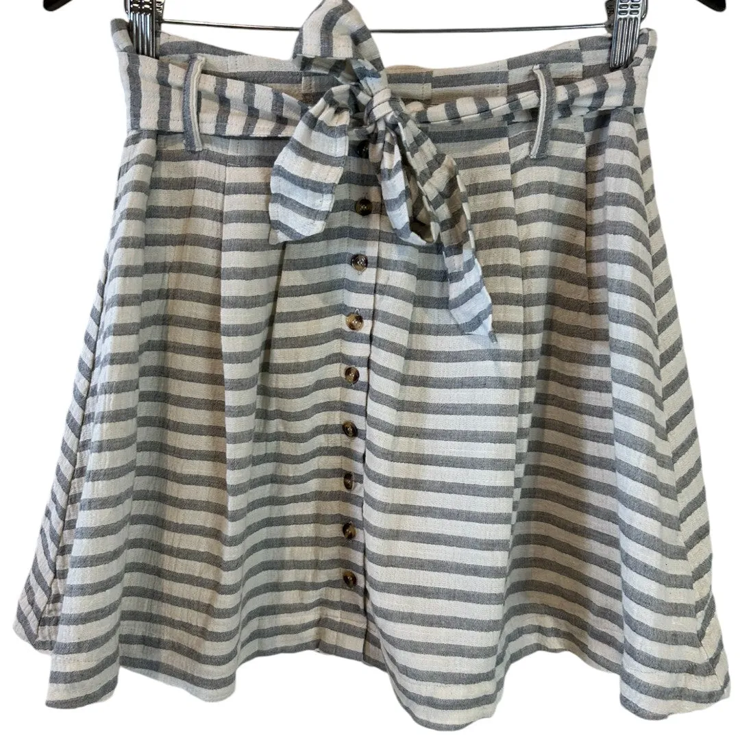 Striped Button-Front Skirt with Tie Waist