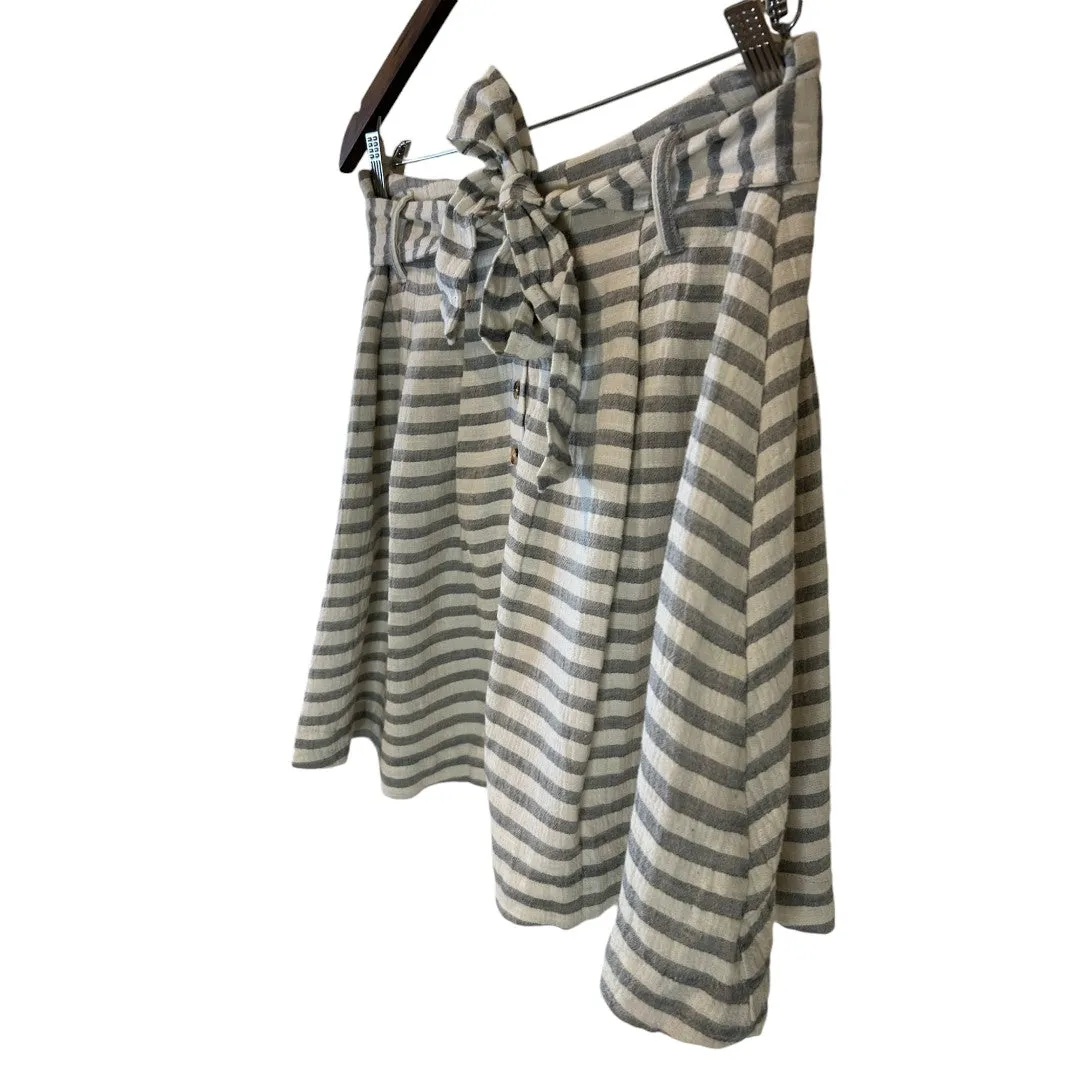 Striped Button-Front Skirt with Tie Waist