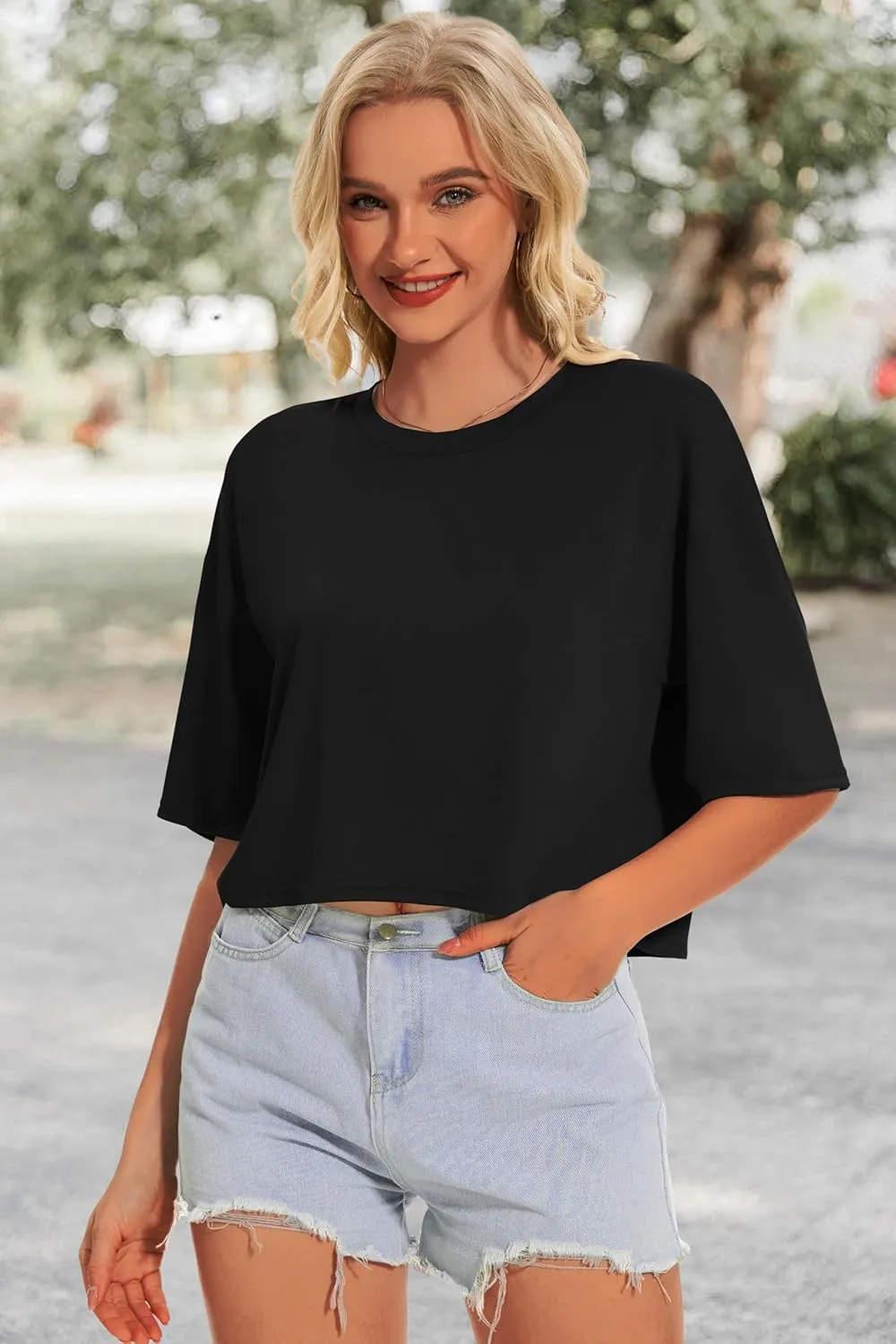 Summer Crop Tops for Womens Casual Half Sleeve Top Loose Fit Short Sleeve T Shirts Workout Oversized Tees