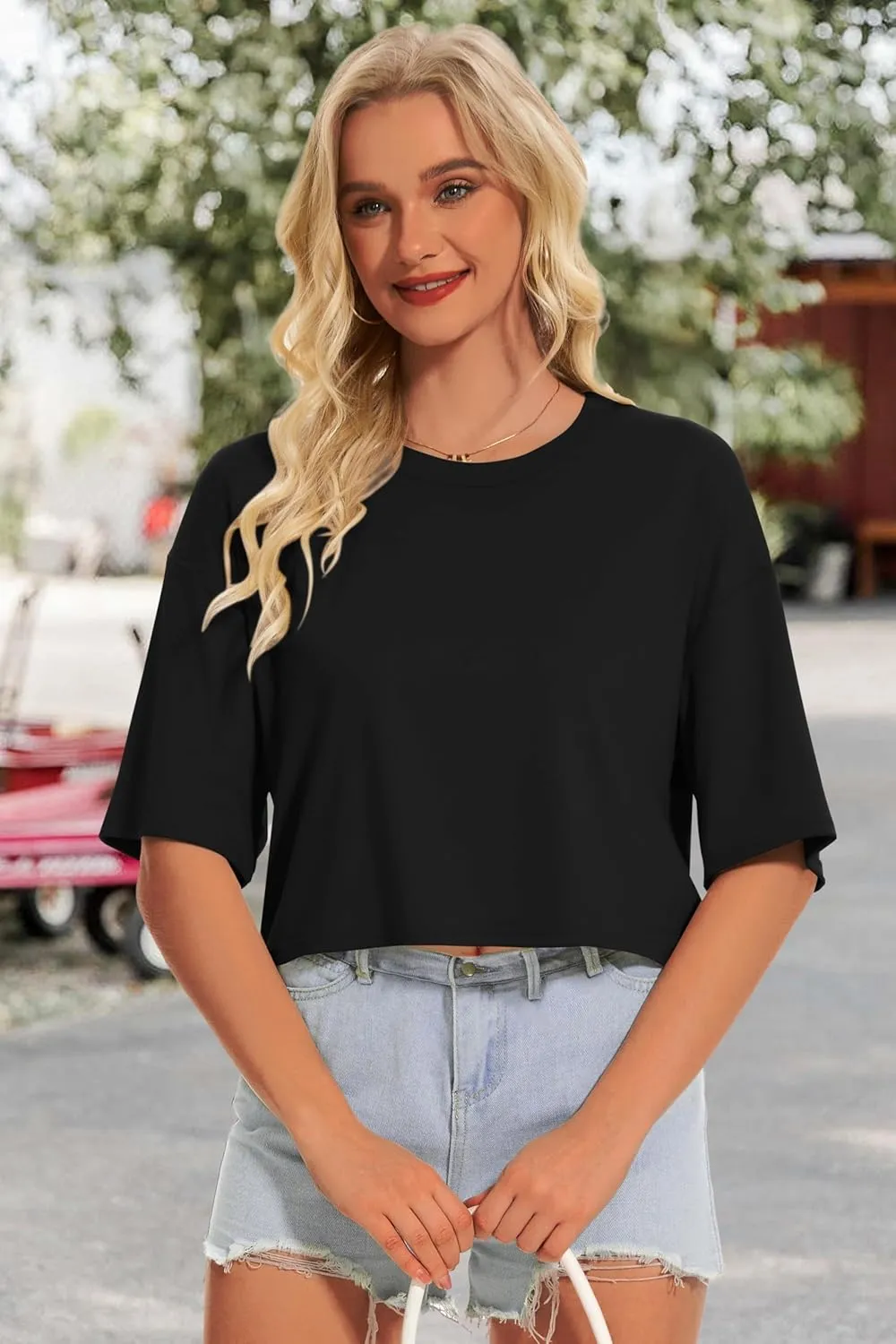 Summer Crop Tops for Womens Casual Half Sleeve Top Loose Fit Short Sleeve T Shirts Workout Oversized Tees