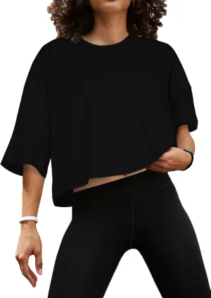 Summer Crop Tops for Womens Casual Half Sleeve Top Loose Fit Short Sleeve T Shirts Workout Oversized Tees