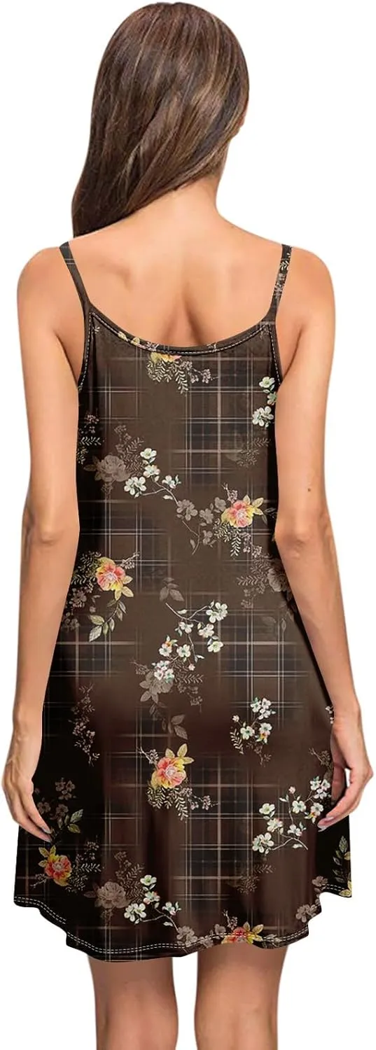 Summer Dresses for Women 2025 Spaghetti Strap Casual Beach Cover Up Sundress Floral Print A Line Dresses with Pockets