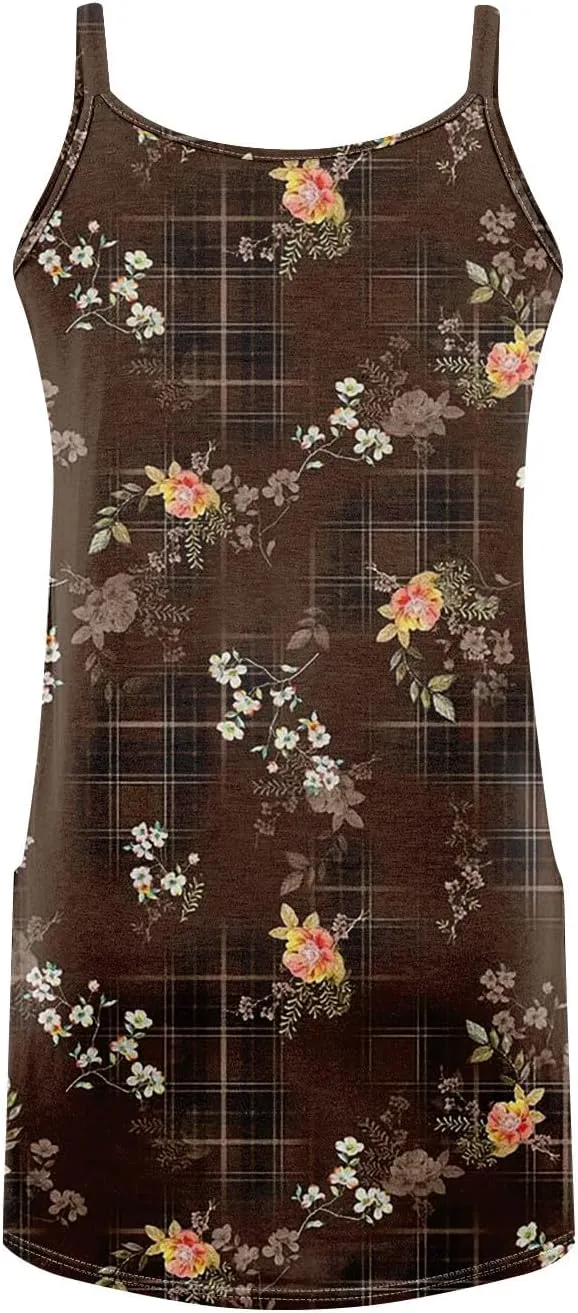 Summer Dresses for Women 2025 Spaghetti Strap Casual Beach Cover Up Sundress Floral Print A Line Dresses with Pockets