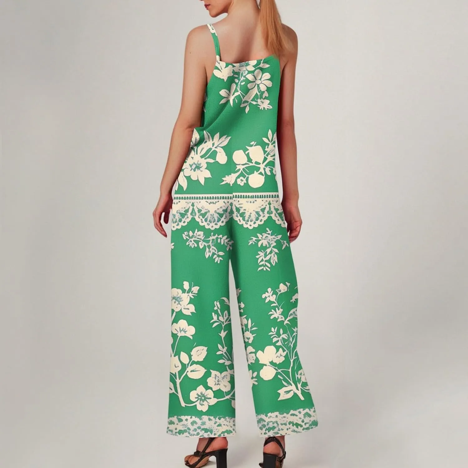 Summer Jumpsuits for Women 2025 Ethnic Aztec Daisy Prints Beach Vacation Overalls Wide Leg Summer Trendy Rompers