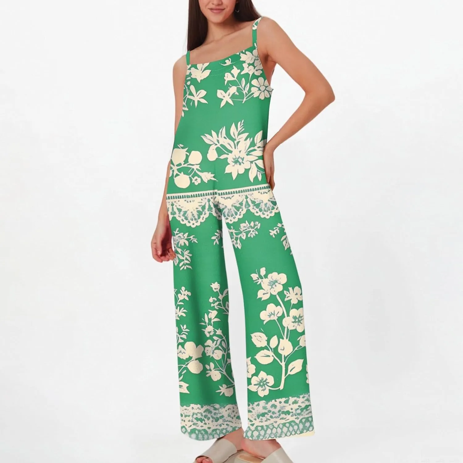 Summer Jumpsuits for Women 2025 Ethnic Aztec Daisy Prints Beach Vacation Overalls Wide Leg Summer Trendy Rompers