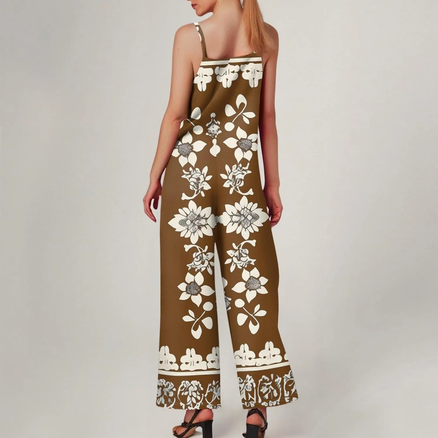 Summer Jumpsuits for Women 2025 Ethnic Aztec Daisy Prints Beach Vacation Overalls Wide Leg Summer Trendy Rompers